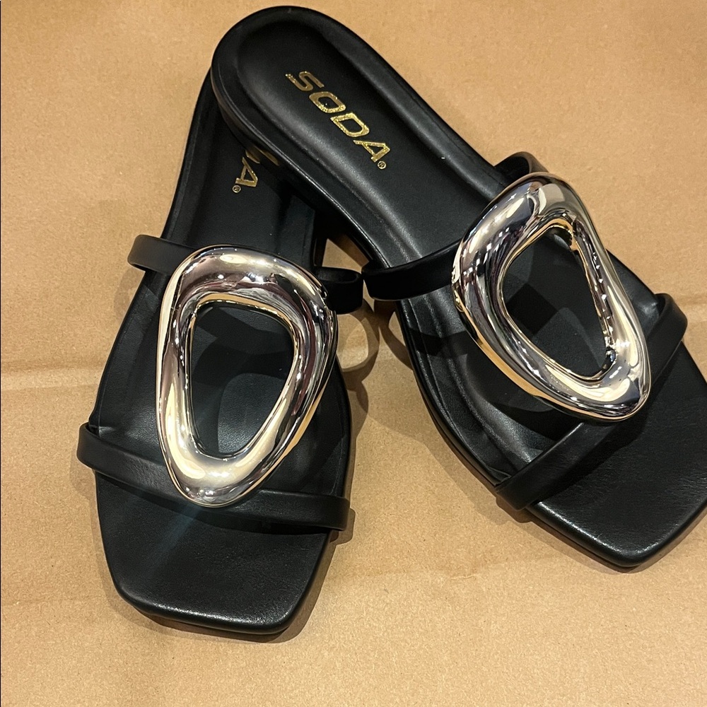 Soda Black Sandals with Silver Accents